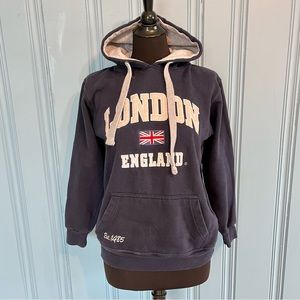 GWCC London UK Flag Hooded Sweatshirt Navy Red White Heavyweight EUC Size Small